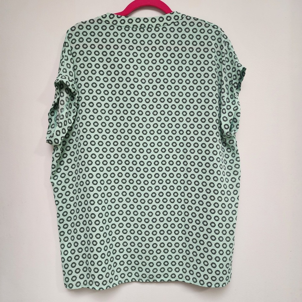 Pleione Mint Green Black Geometric Circle Print Split Neck Blouse XL 54494 - Picture 4 of 7